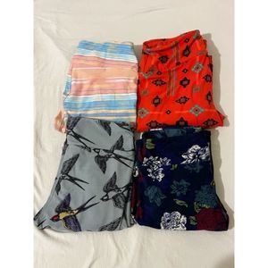 Leggings one size Lot of 4 Yoga waist band LuLaRoe flowers geometric birds NWOT